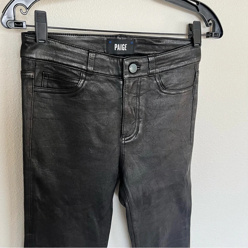 NWOT PAIGE Jacqueline Straight Jeans Black Leather Casual Biker Women’s Moto 27 - Picture 5 of 14